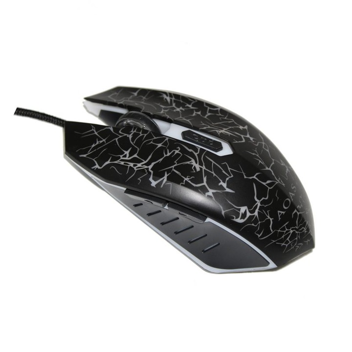 Mouse cu fir pentru gaming, Aoas, 4000 DPI, Iluminare RGB, Negru