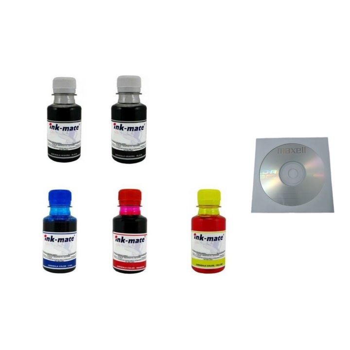 Canon kompatibilis Ink-Mate tintapalack készlet 2x100ml GI-46BK Fekete 1x100ml GI-46C Cián 1x100ml GI-46M Magenta 1x100ml GI-46Y Yellow, 5db Maxell Cdr borítékkal