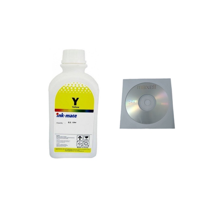 Ink-Mate tintapalackkal kompatibilis Canon 1x500ml GI-46Y sárga, 1db Maxell Cdr borítékkal