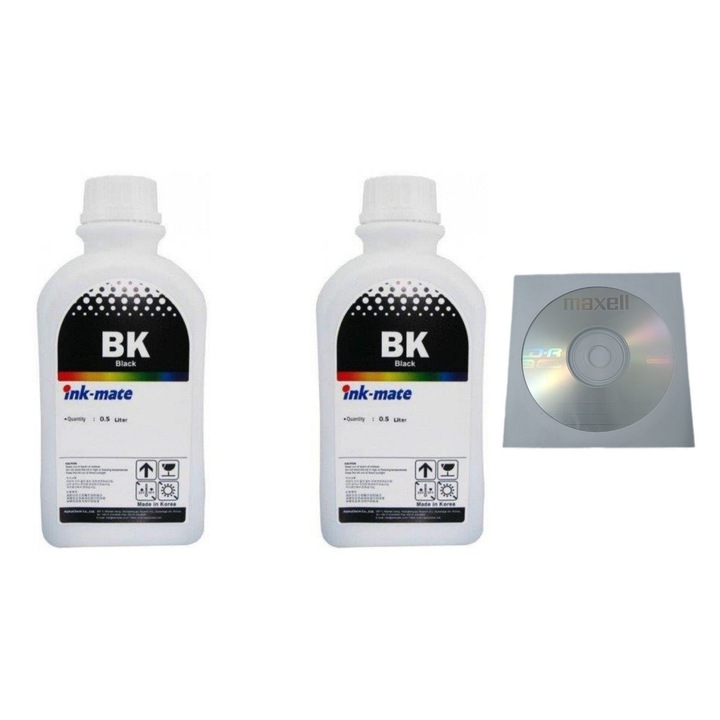 Ink-Mate tintapalack készlet kompatibilis Canon 2x500ml GI-46BK fekete, 2db Cdr Maxell borítékkal
