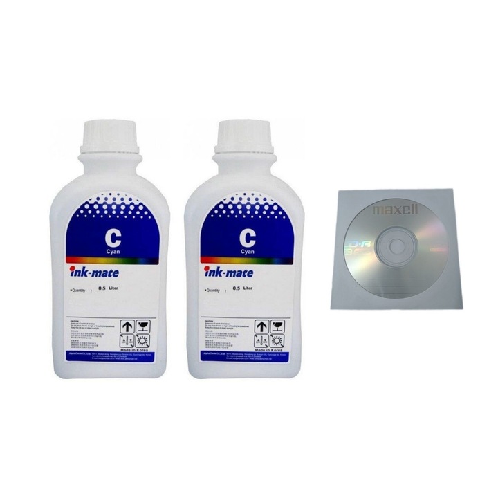 Ink-Mate tintapalack készlet kompatibilis Canon 2x500ml GI-46C cián, 2db Cdr Maxell borítékkal