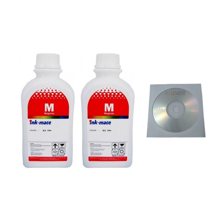 Ink-Mate tintapalack készlet kompatibilis Canon 2x500ml GI-46M Magenta, 2db Cdr Maxell borítékkal