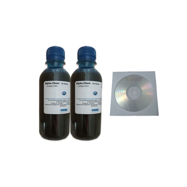 Canon kompatibilis AlphaChem tintasugaras készlet 2x200ml GI-46C cián, 2db Cdr Maxell borítékkal