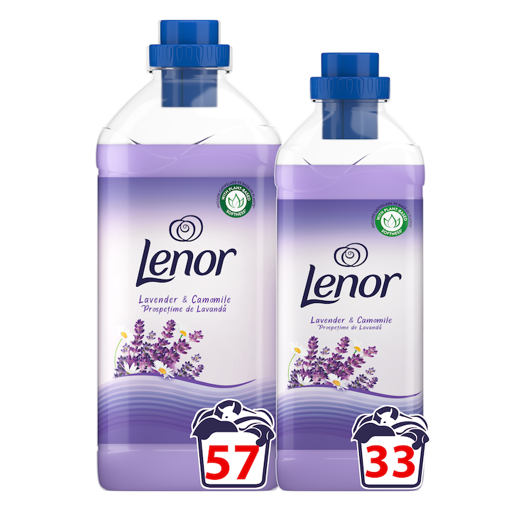 Комплект: Омекотител Lenor Lavender & Camomile, 1.7 л + 1 л, 57 + 33 пранета
