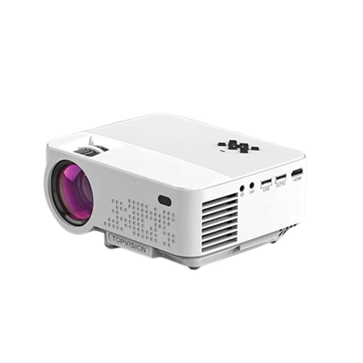 Мини видеопроектор TOPVISION, 7000 лумена, Full HD 1080P с 240 екран, LCD, Съвместим с HDMI, USB, SD, AV, VGA