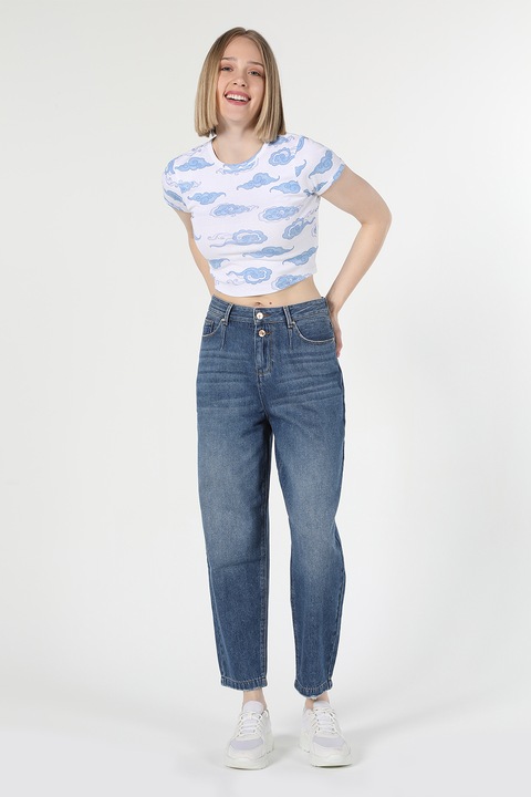 COLIN'S, Blugi conici cu talie inalta 886 Dennis, Albastru inchis/Alb murdar