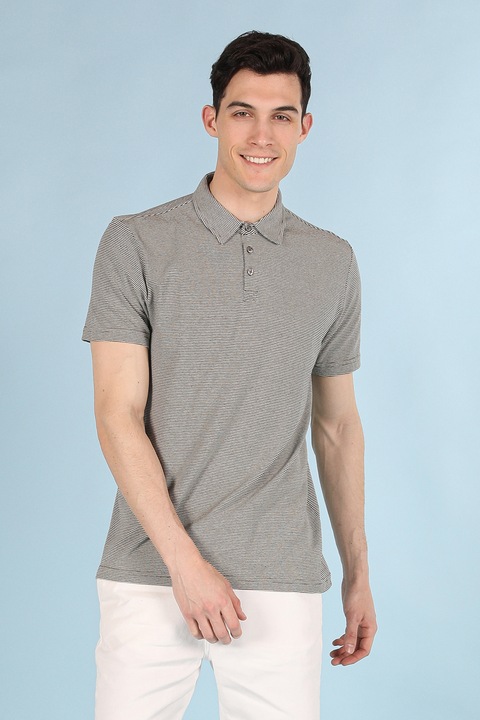 COLIN'S, Tricou polo de bumbac cu model in dungi, Kaki, XS