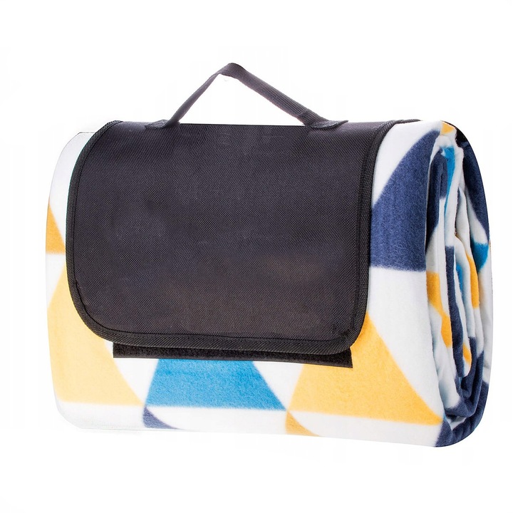 Piknik vagy strandtakaró, szigetelő fóliával és fogantyúval, 200x200cm, kék sárga