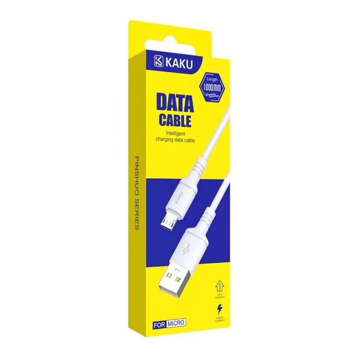 Micro USB töltő és adatátviteli kábel, 100 cm, 2,8A, Kaku, Skin Feel, KSC419, Fehér