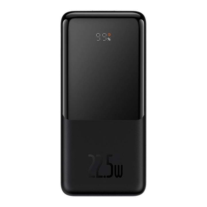 PowerBank BASEUS Elf, 10000 mAh, 22.5W, 1 x USB Type-C, вградени кабели Lightning и USB Type-C, Fast Charge, LED дисплей, черен