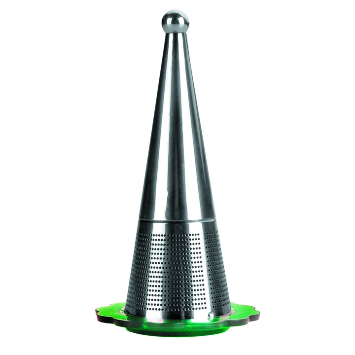 Infusor ceai conic, Ibili-Accesorios, otel inoxidabil 18/10, 11 cm, argintiu/verde