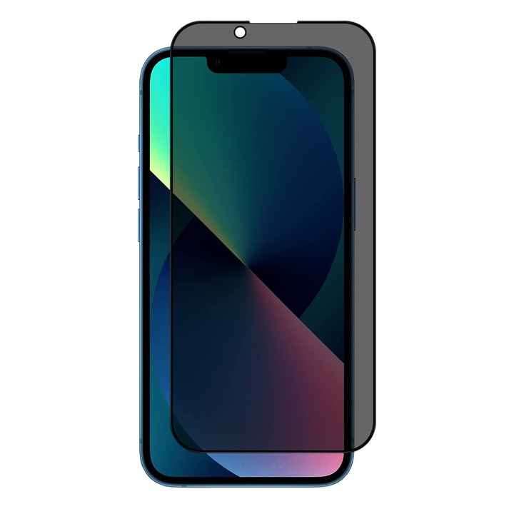 Folie sticla pentru iPhone 13 PRO MAX, Privacy, 5D, protectie ecran securizata si margini curbate, Negru