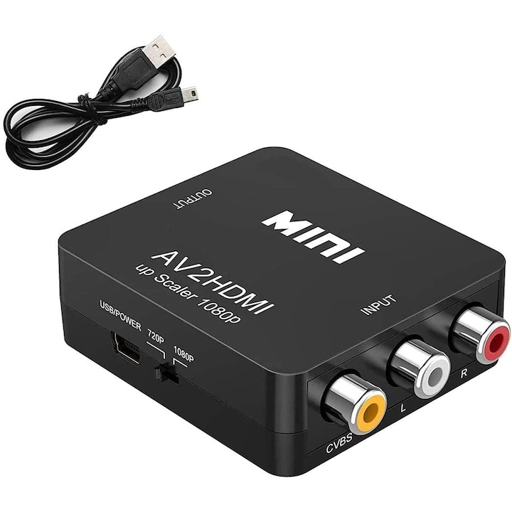 Mini AV(RCA) към HDMI конвертор, 1080p, видео и стерео аудио