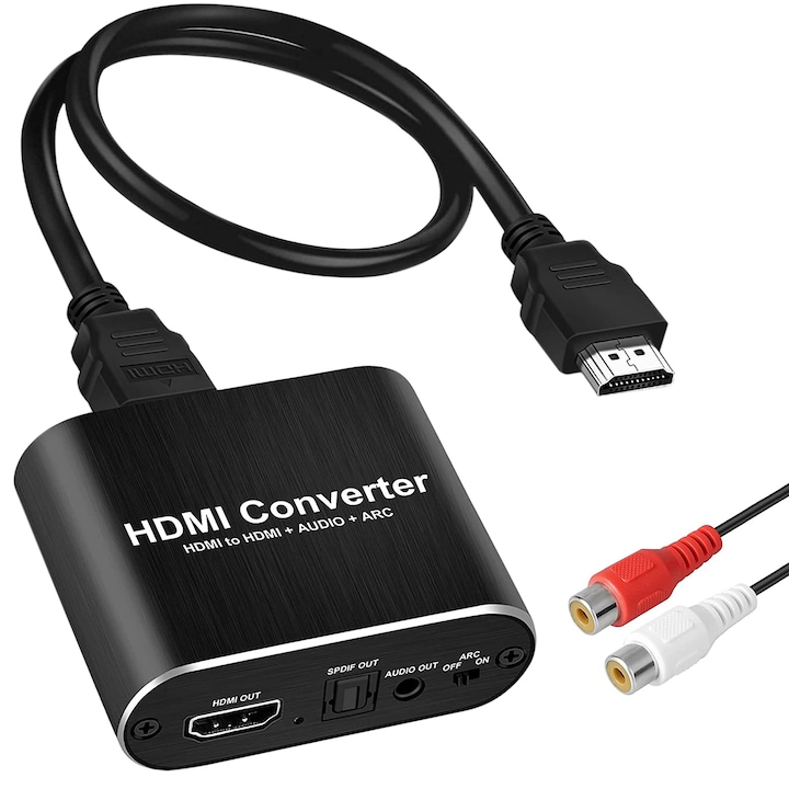 Адаптер Vaxiuja, HDMI аудио екстрактор, 4K, 60Hz, 5.1 ARC, HDMI към HDMI, SPDIF оптичен Toslink, 3,5 mm, AUX, HDMI/AUX, 4K, Черен