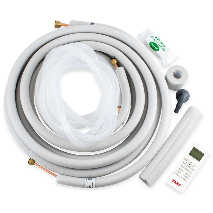 Aparat de aer conditionat Zass ZAC 12 Z22, 12000BTU Wi-fi, Clasa A++, display, kit instalare inclus, Functie incalzire, Functie Turbo, Mod Somn, Temporizator, Autodiagnoza, Functie Dezumidificare, Flux aer 4D cu filtru 3in1