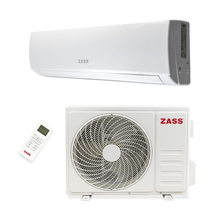 Aparat de aer conditionat Zass ZAC 12 Z22, 12000BTU Wi-fi, Clasa A++, display, kit instalare inclus, Functie incalzire, Functie Turbo, Mod Somn, Temporizator, Autodiagnoza, Functie Dezumidificare, Flux aer 4D cu filtru 3in1