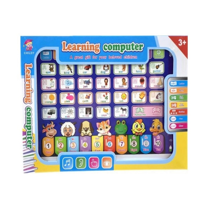 Tableta educationala pentru copii, Cu animale si litere, +3 ani, Multicolor