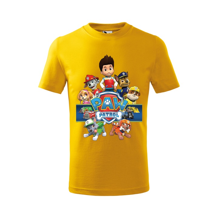 Tricou personalizat, model clasic, "Patrula Catelusilor 1", Galben, Marime XXL