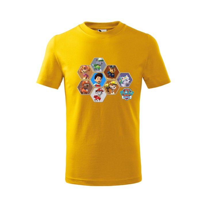 Tricou personalizat, model clasic, "Patrula Catelusilor", Galben, Marime XXL