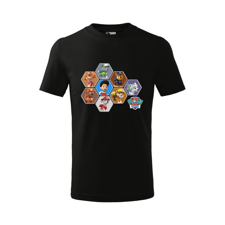 Tricou personalizat, model clasic, "Patrula Catelusilor", Negru, Marime XXL