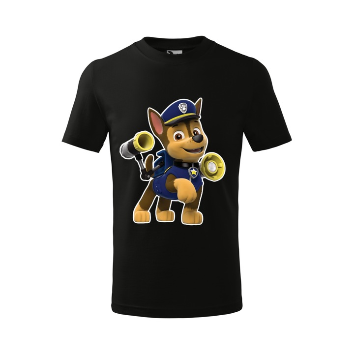 Tricou personalizat, model clasic, "Patrula Catelusilor- Chase 1", Negru, Marime XS