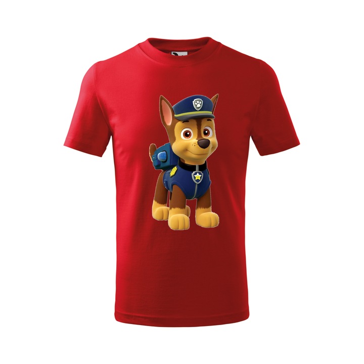 Tricou personalizat, model clasic, "Patrula Catelusilor- Chase", Rosu, Marime S