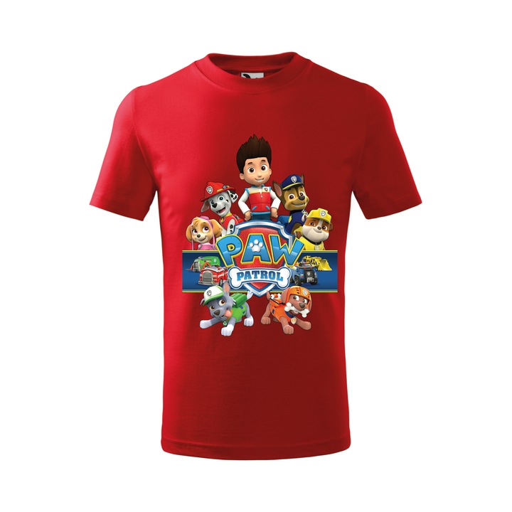 Tricou personalizat, model clasic, "Patrula Catelusilor 1", Rosu, Marime XXL