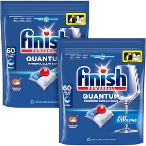Detergent capsule automat pentru masina de spalat vase Finish Quantum All in 1, 2x60 buc, 120 spalari
