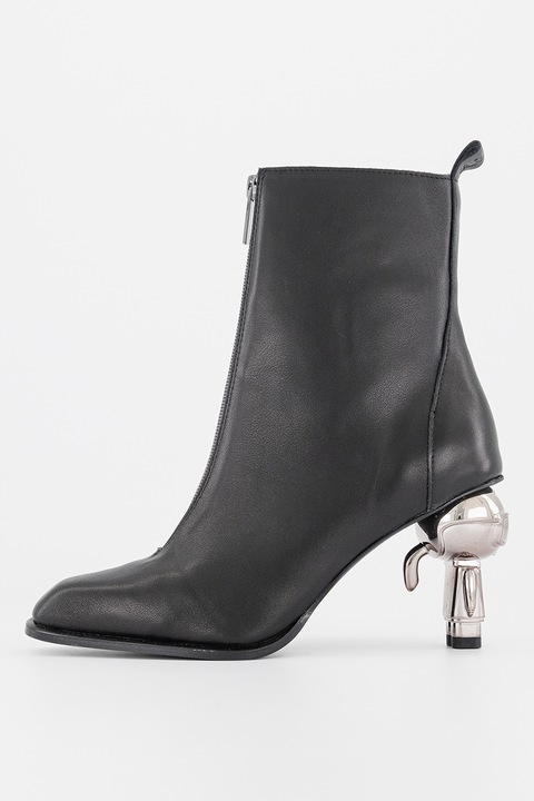 Karl Lagerfeld, Botine de piele cu toc in forma de logo, Negru