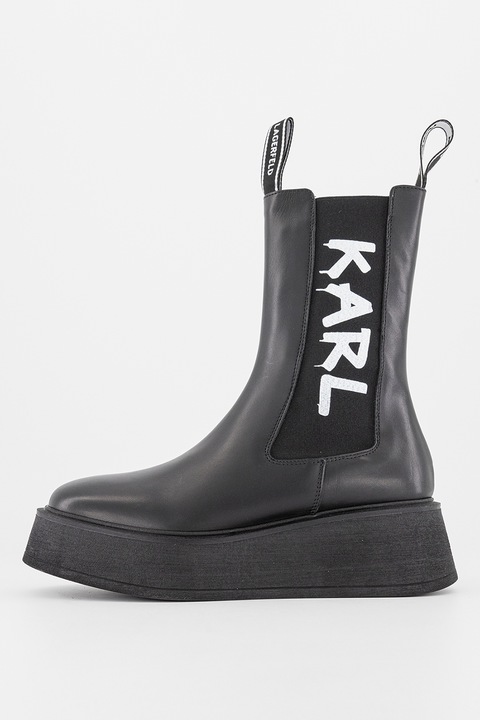 Karl Lagerfeld, Ghete Chelsea de piele cu logo contrastant, Negru