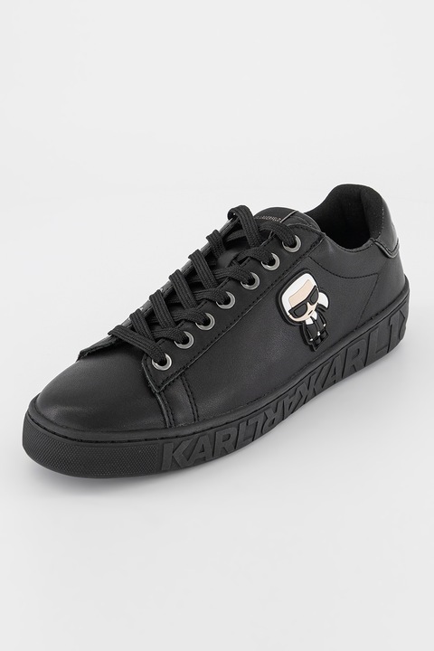 Karl Lagerfeld, Pantofi sport low-top din piele cu aplicatie logo cauciucata, Negru stins, 35