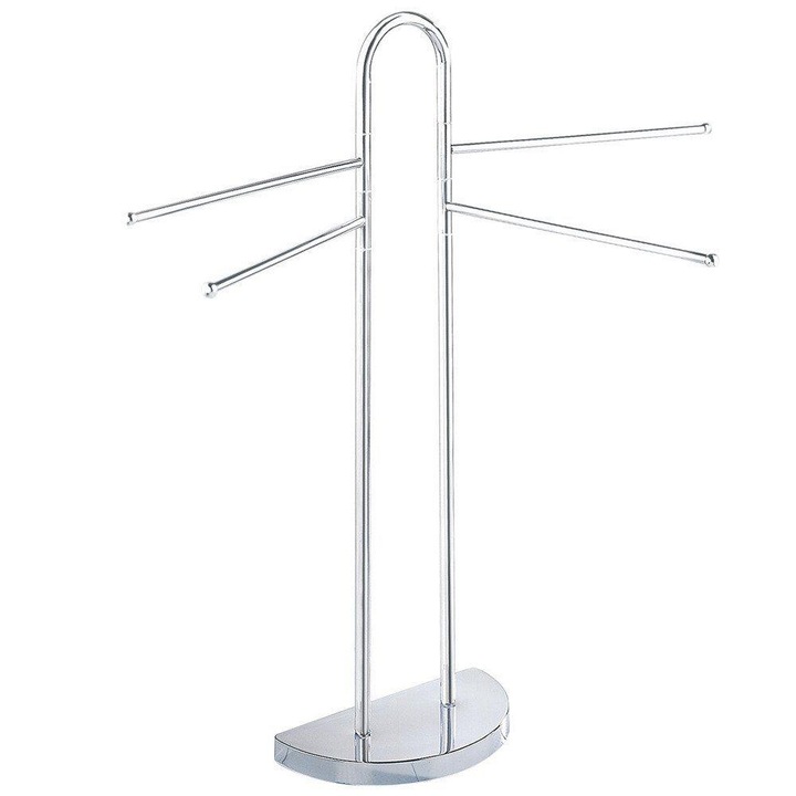 Suport pentru prosoape tip cuier, 93.5x33x48 cm, Otel cromat, 4 brate, Argintiu