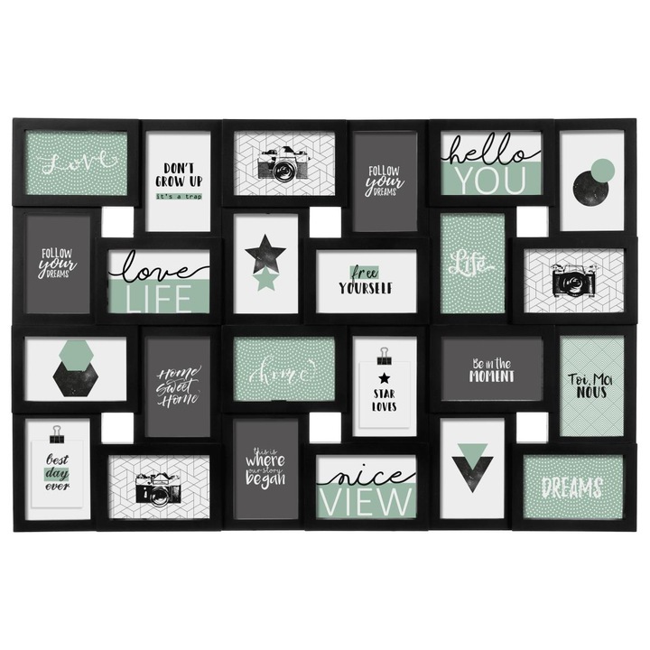 Fényképkeret, Atmosphera, 24 fotó, Műanyag, Fekete