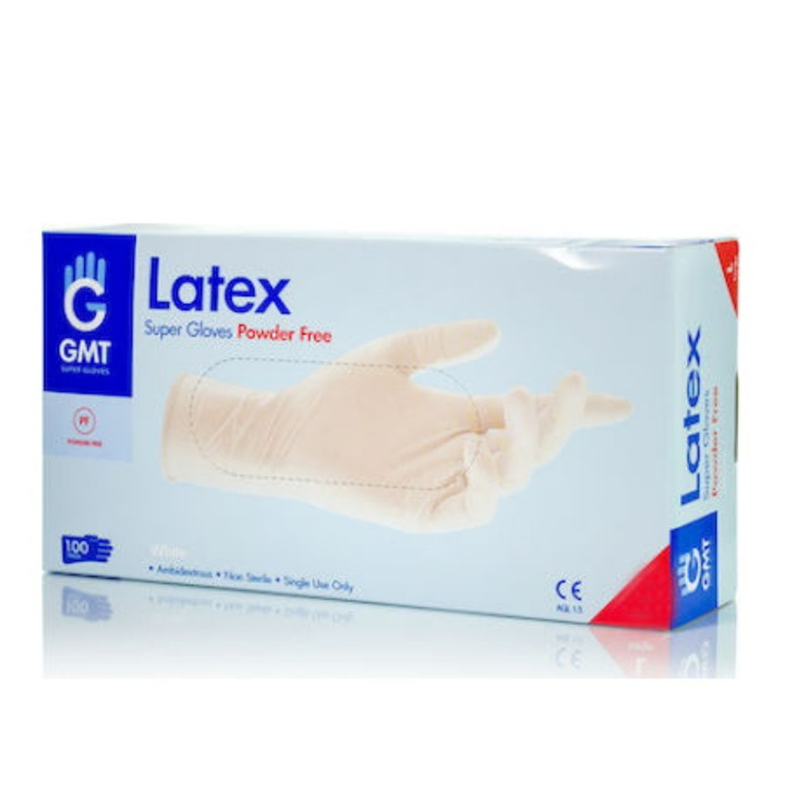 Manusi de unica folosinta, GMT Super Gloves, Latex, Alb, 100 bucati