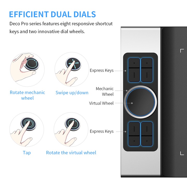 Графичен таблет XP-PEN Deco PRO SW, 9x5", 8 бутона, 8192 нива на натиск, Bluetooth връзка, Pen-Stand, 10 резервни накрайника