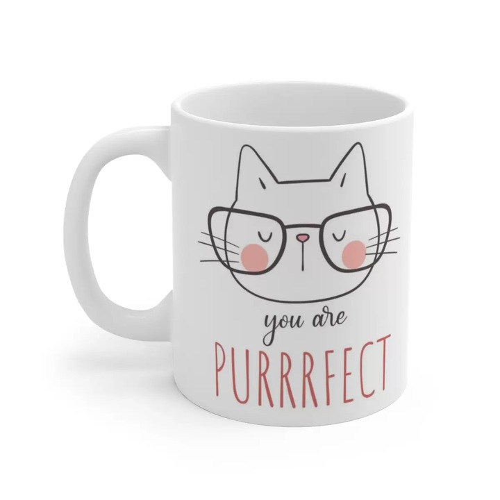 Cana cu Pisici “You are purrrfect”, Alba, 380 ml