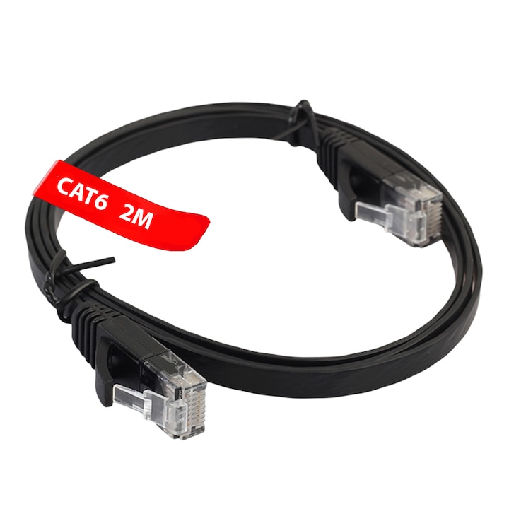 Cablu de retea UTP plat cat6, 2 metri, negru