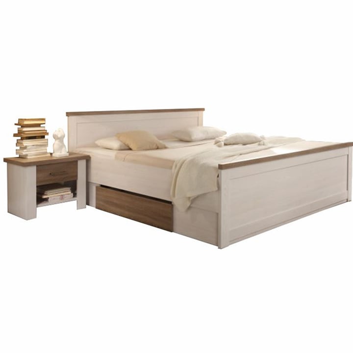 Спален комплект и 2 нощни шкафчета бледобял бор сонома дъб трюфел Lumera 180x200 см, 60x42x49 см