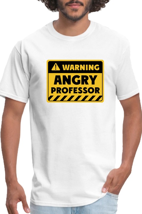 Egyedi férfi póló "Angry Professor", fehér , XL