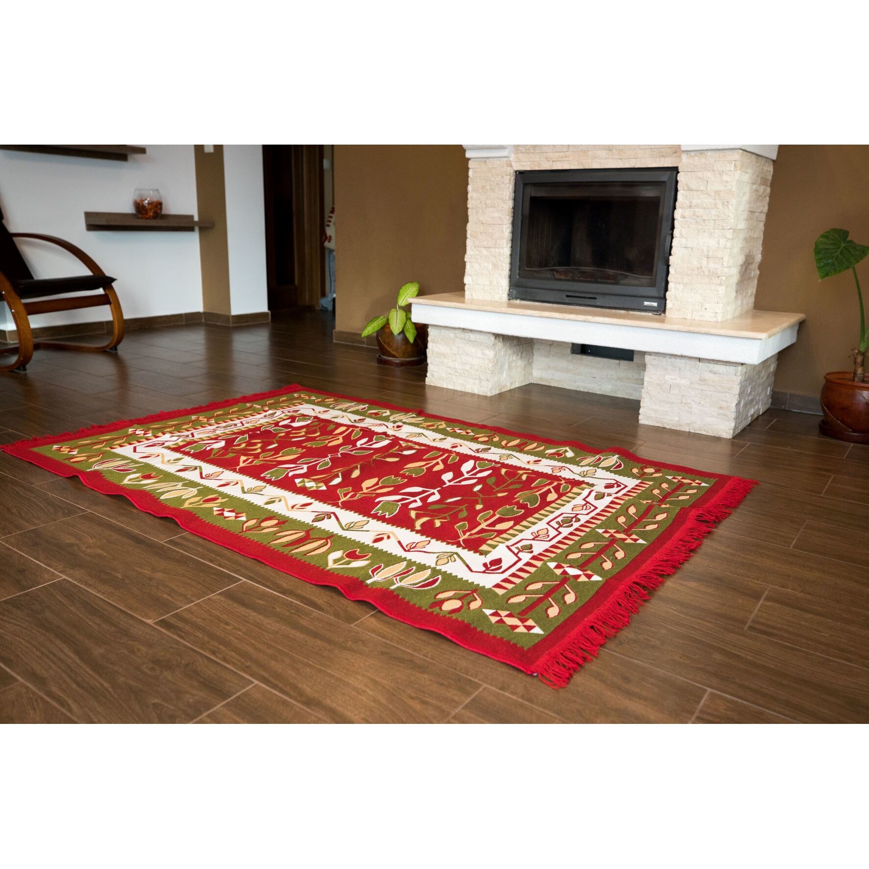 Covor bumbac cu stelute - rosu si verde 240x160