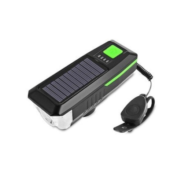 Solar Charge LED fényszóró és kürt kerékpárhoz/robogóhoz, LY-17 7 cserélhető dallal, narancssárga