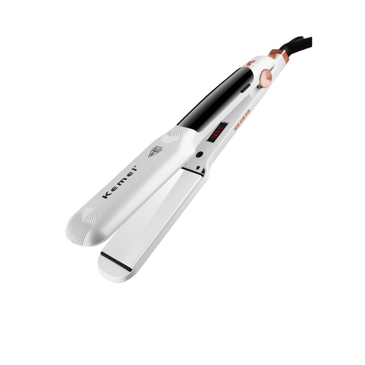 Placa de indreptat parul, Kemei, 220 grade, 80W, Afisaj digital, Alb