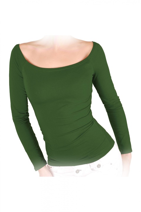 Дамска блуза Ivanel Френско деколте, С дълъг ръкав, Тъмнозелен