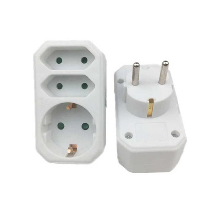 Разклонител за контакт Alien 13607, 3 гнезда, Без кабел, 220V, 16A, Бял