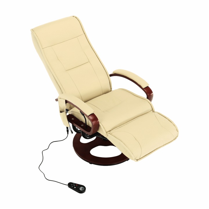 DacEnergy© masszázsfotel, ökológiai bőrből, 8 masszázsponttal, 8 melegítési ponttal, bézs és cseresznye színben