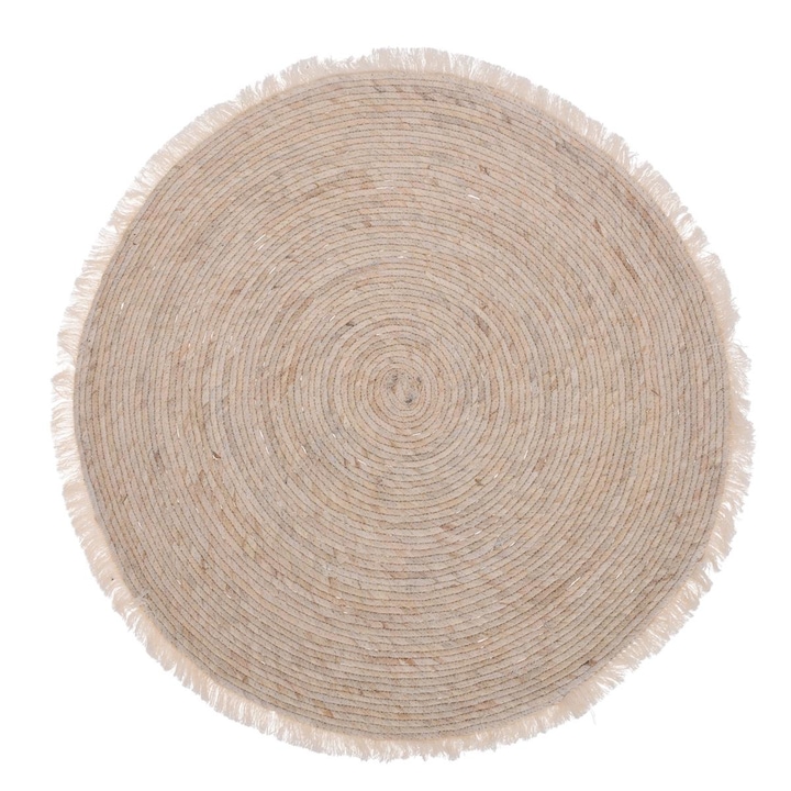 Kerek szőnyeg rojtokkal, Juta, 80 cm, Bézs