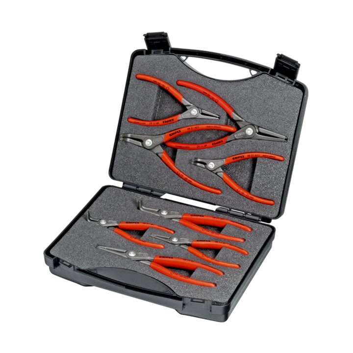 Set KNIPEX, Cutie de scule „SRZ”, 8 x clesti pentru inele de siguranta in servieta durabila din ABS, inginerie de precizie, 00 21 25