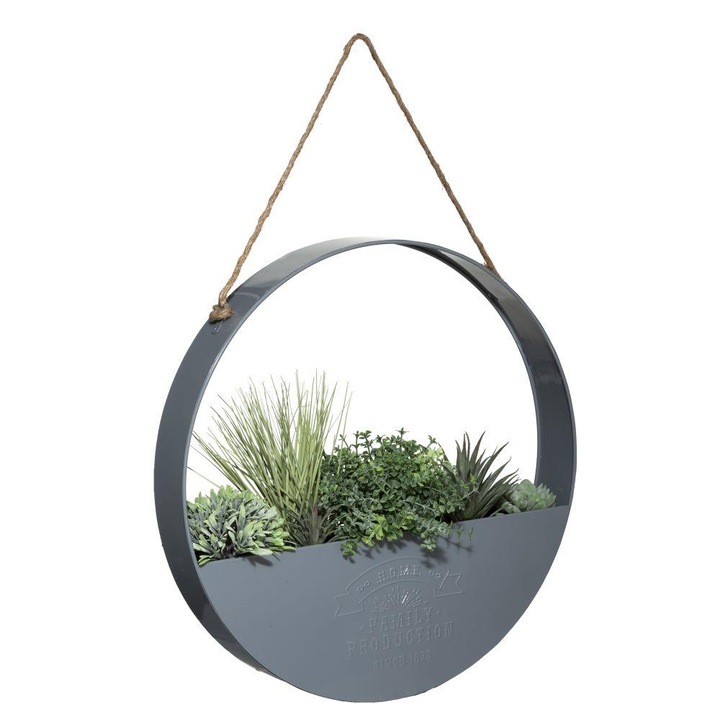 Planta decorativa agatata, In ghiveci, 44 cm, Plastic/Metal, Verde/Gri