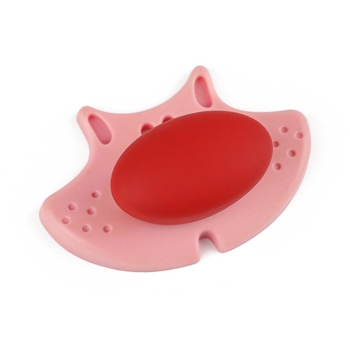 Buton pentru mobila copii Joy Pisica, finisaj roz cu nasuc rosu CB, 30 mm