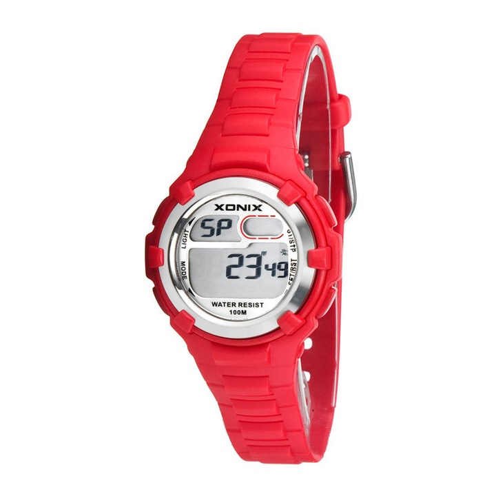 Ceas copii Xonix, Rosu, digital, functii sport, iluminare de fundal